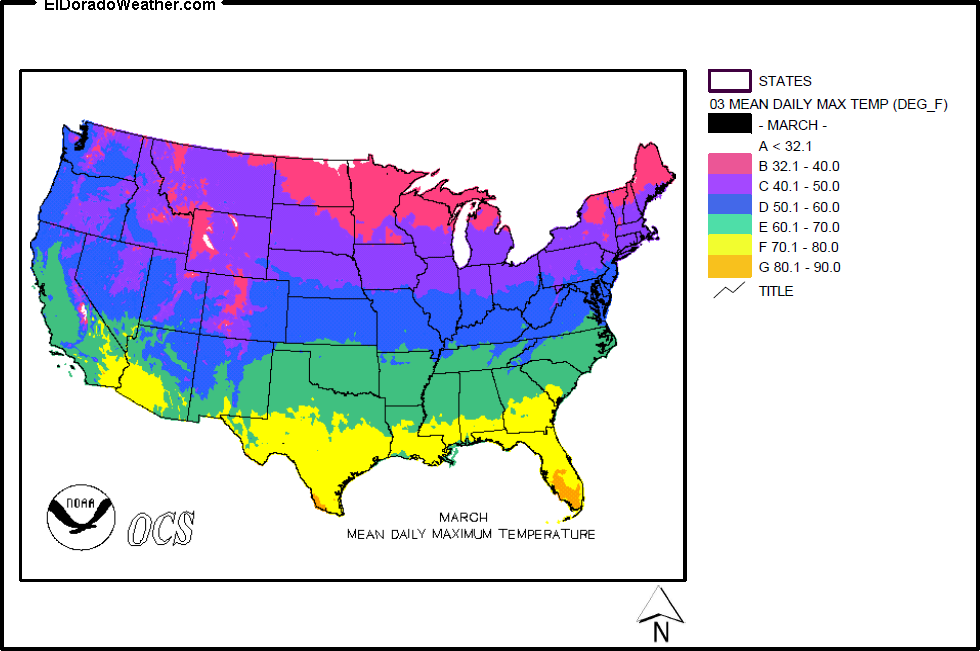 United States March Yearly Annual Mean Daily Maximum Temperature